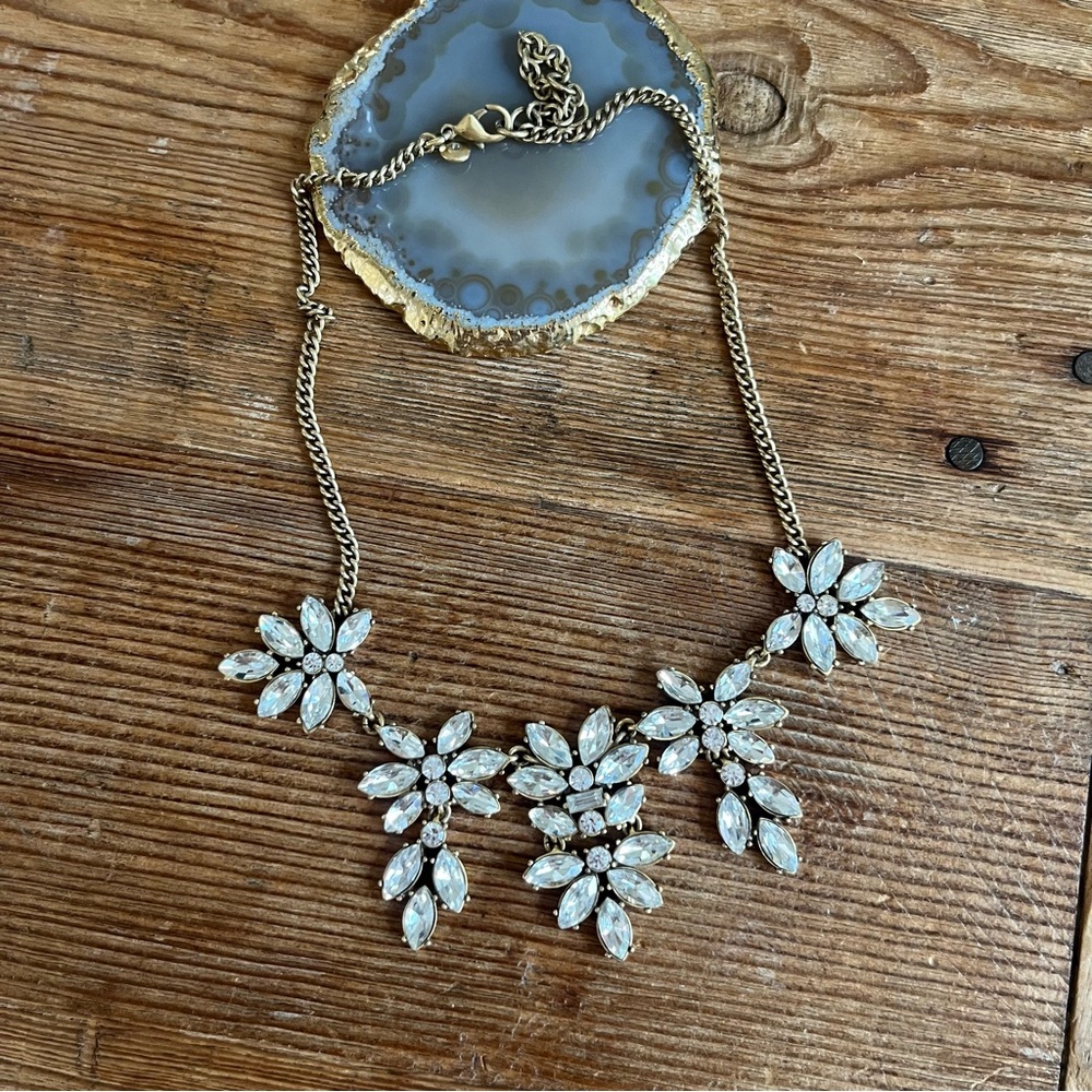 J. Crew Statement Gold-Tone White Crystal Floral Bib Necklace